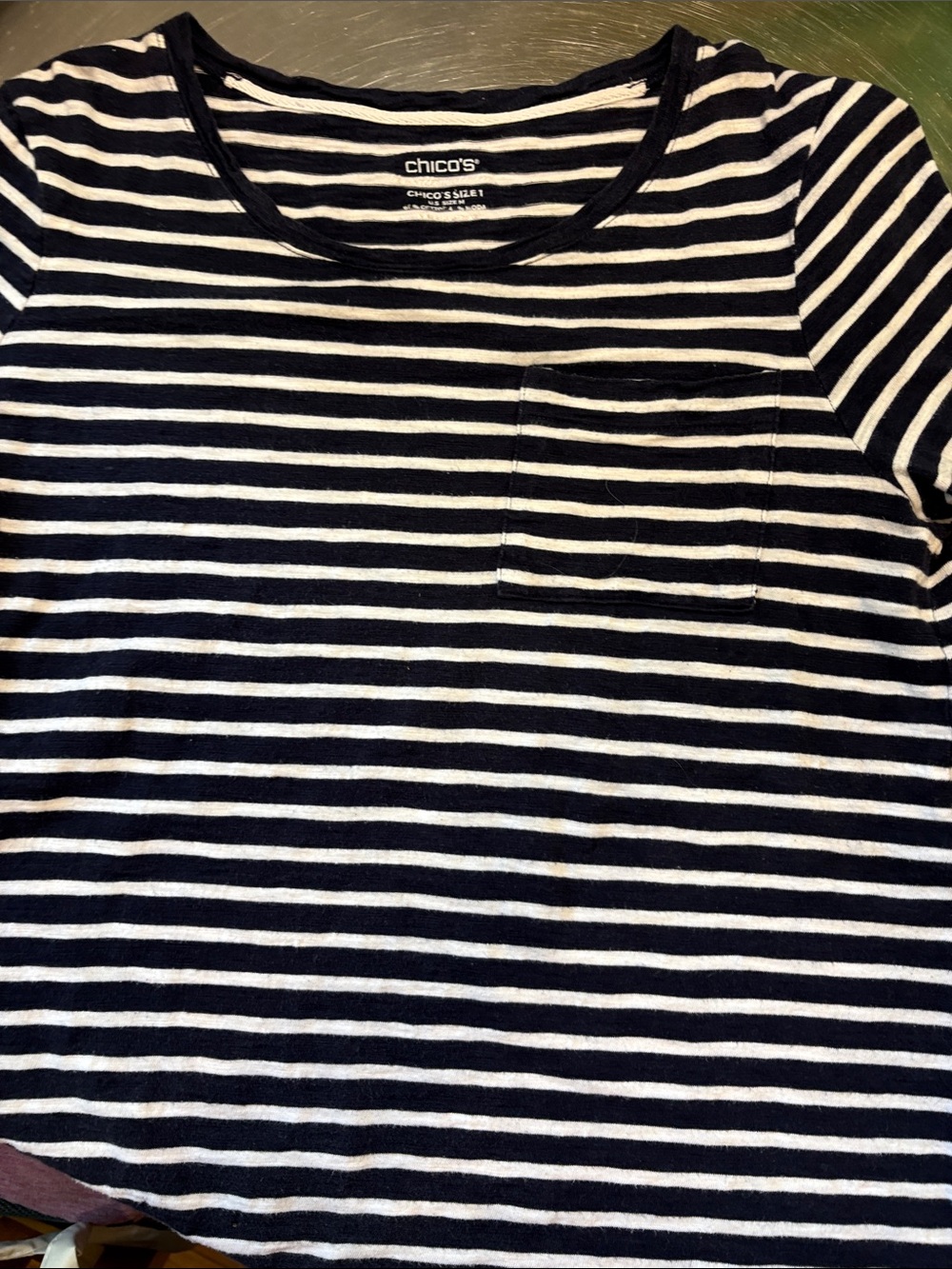 Chico's Kids Navy and White Striped Short-Sleeve Tee with Pocket